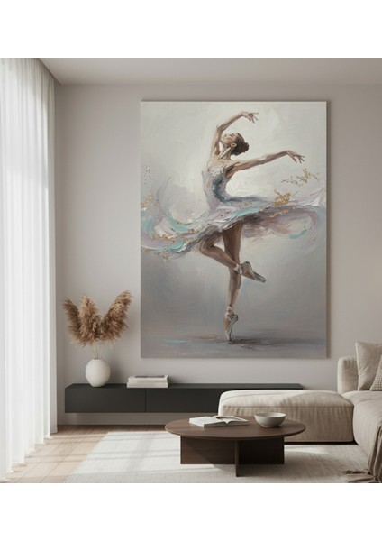 Zarif Balerin Kanvas Tablo | Pastel Tonlarda Yağlıboya Efektli Dansçı Figürü | Sanatsal Duvar Dekoru
