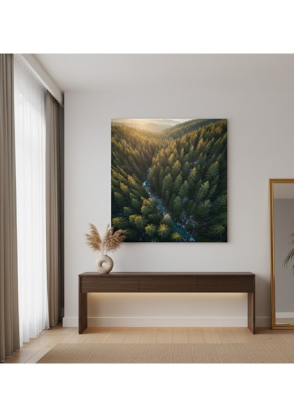 Yeşil Orman ve Mavi Nehir Kanvas Baskı Tablo,havadan Orman ve Nehir Tablosu fiyatları