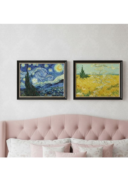 Siyah Çerçeveli Van Gogh Tarzı Duvar Tablo Ikili Set, 2'li Yıldızlı Gece Tablo Seti fiyatları