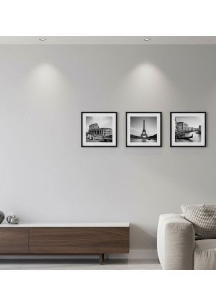 Ünlü Şehirler Siyah Beyaz Kare Çerçeveli 3'lü Tablo Seti, Roma, Paris, Venedik Manzaralı 3'lü Tablo fiyatları