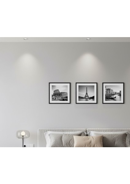 Ünlü Şehirler Siyah Beyaz Kare Çerçeveli 3'lü Tablo Seti, Roma, Paris, Venedik Manzaralı 3'lü Tablo modelleri