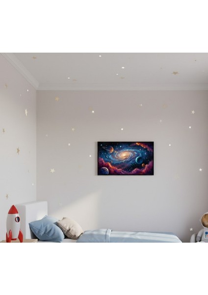Uzay ve Galaksi Temalı Duvar Tablosu | Canlı Renkli Samanyolu Çocuk Odası Çerçeveli Dekoru modelleri