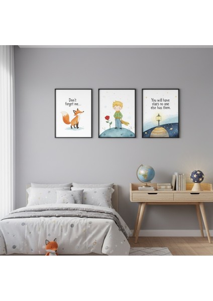 3lü Çocuk Odası Için Çerçeveli Tablo Seti, Küçük Prens Temalı Çocuk Genç Odası Duvar Dekoru fiyatları