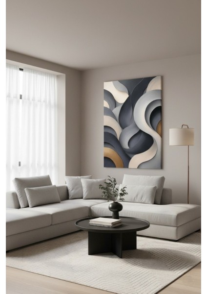 Soyut Gri ve Bej Dalgalar Kanvas Tablo Modern Ev Dekorasyon modelleri