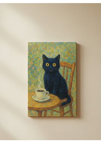 Monet Tarzı Kedi ve Kahve Tablosu,sıcak Renklerde Kedi ve Kahve Molası,ev ve Kafe Dekorasyonu Tablo fiyatları