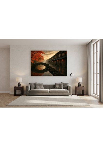 Japon Köprüsü ve Geleneksel Evler Kanvas Tablo