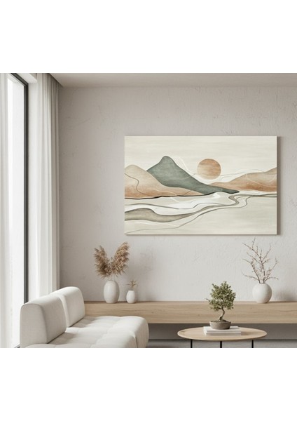 Modern Soyut Dağ Manzaralı Kanvas Tablo, Bej Kahve Yeşil Tonlarda Minimalist Doğa Kanvas Tablo fiyatları