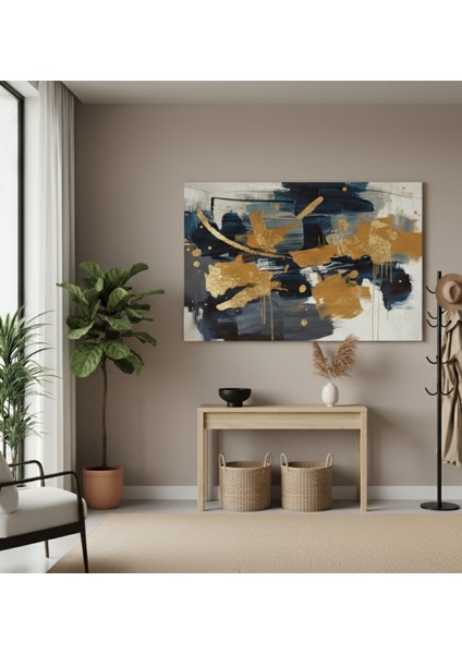 Lüks Soyut Kanvas Tablo | Lacivert, Beyaz ve Altın Detaylı Modern Tablo modelleri