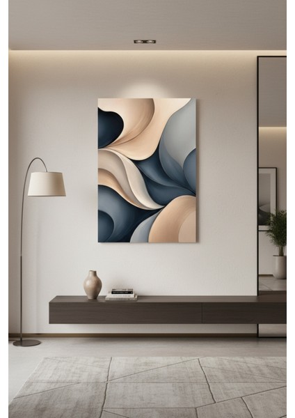 Soyut Mavi Bej Gri Dalgalı Şekiller Modern Kanvas Tablo - Duvar Dekoru fiyatları