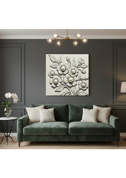 Modern Kanvas Tablo, El Yapımı Hissi Veren Inci ve Çiçek Figürlü 3D Efekt Dekoratif Kanvas Tablo fiyatları