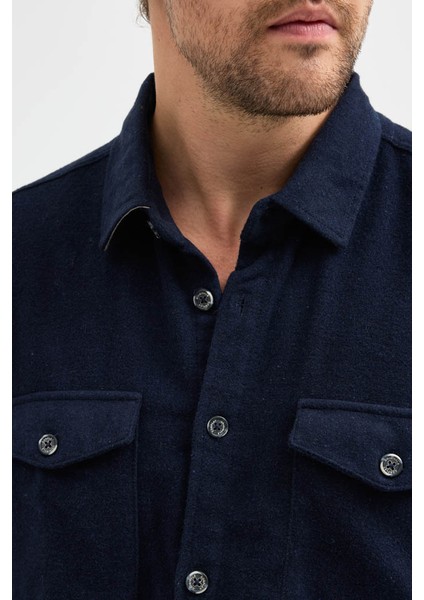 Erkek Rahat Kesim Spor Yaka Oduncu Flanel Çift Cep Kapaklı Kışlık Gömlek indirimleri