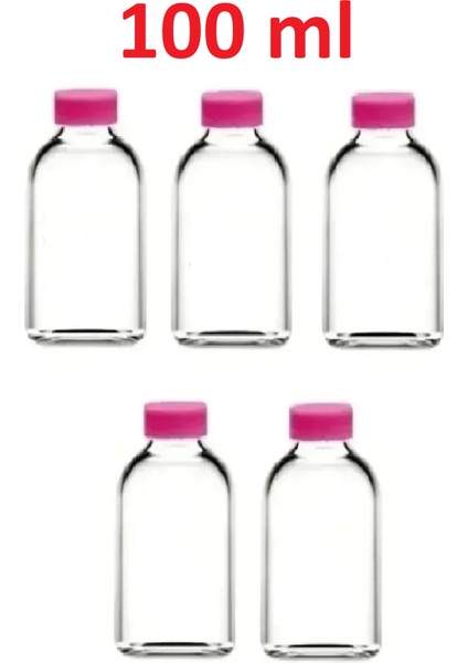 5 Adet Şeffaf Cam Shot Şişesi Sızdırmaz Pembe Kapaklı Hediyelik Koku Süs Çok Amaçlı Şişe 5X100ML