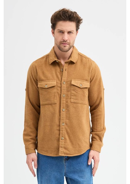 Erkek Rahat Kesim Spor Yaka Oduncu Flanel Çift Cep Kapaklı Kışlık Gömlek modelleri