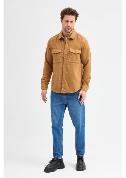 Erkek Rahat Kesim Spor Yaka Oduncu Flanel Çift Cep Kapaklı Kışlık Gömlek fırsatları