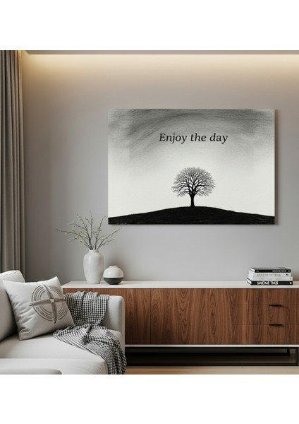 Siyah Beyaz Modern Tablo, Minimalist Motivasyonel Tablo, Doğa Tablosu, Karakalem Efektli Tablo