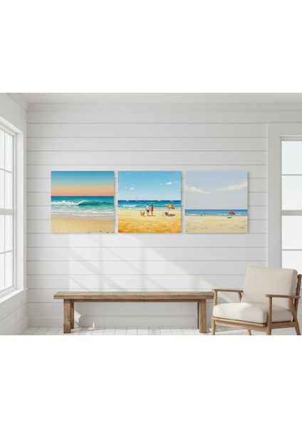 Deniz Tablo,sahil Kanvas Set,3lü Duvar Tablosu,modern Ev Dekorasyonu, Deniz Manzarası,minimalist