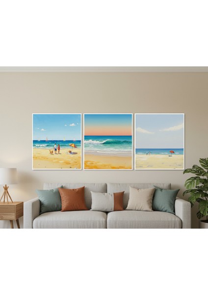Deniz Tablo,sahil Kanvas Set,3lü Duvar Tablosu,modern Ev Dekorasyonu, Deniz Manzarası,minimalist modelleri