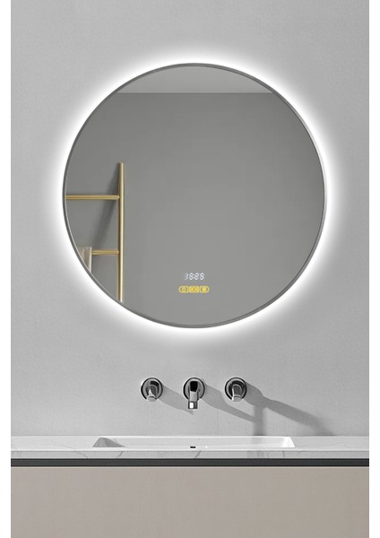 Akıllı Ayna Buğu Çözücülü Hareket Sensörlü 3 LED Işıklı Gümüş Çerçeveli Banyo Aynası 90 cm