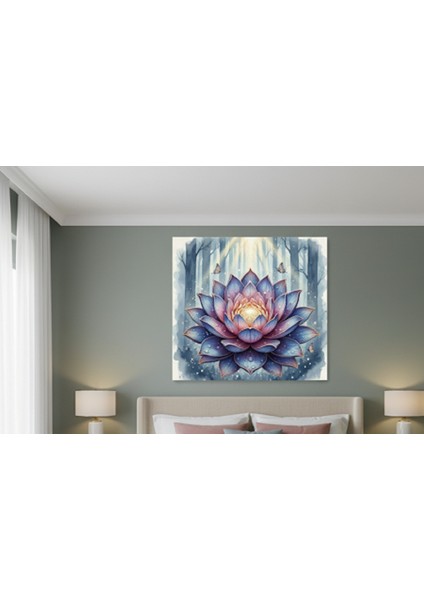 Modern Tablo, Ruhunuzu Dinginleştiren: Lotus Çiçeği ve Orman Manzarası Kanvas Tablo | Zen Feng Shui