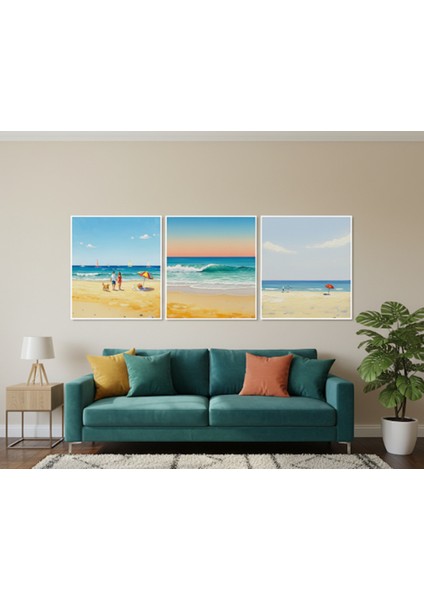 Deniz Tablo,sahil Kanvas Set,3lü Duvar Tablosu,modern Ev Dekorasyonu, Deniz Manzarası,minimalist fırsatları