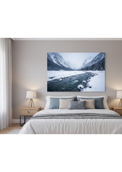 Kış Manzarası Kanvas Tablo, Büyüleyici Kış Vadisi Tablo, Modern Tablo, Mavi Tablo fiyatları