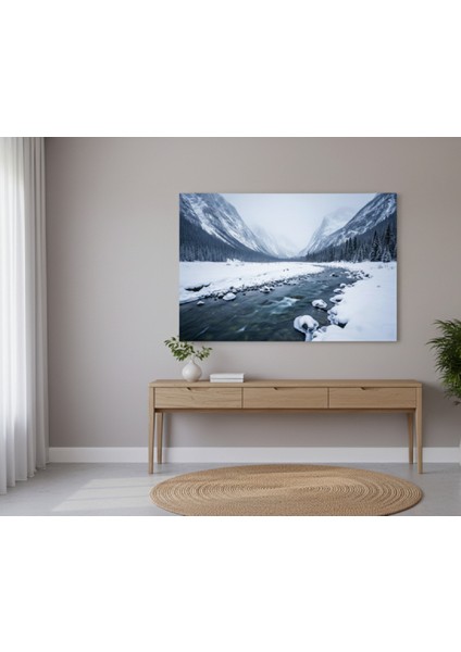 Kış Manzarası Kanvas Tablo, Büyüleyici Kış Vadisi Tablo, Modern Tablo, Mavi Tablo modelleri