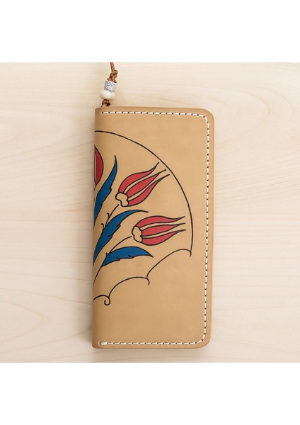 El Yapımı Hakiki Kahverengi Deri Cüzdan - Yakma Sanatı Vegetable-Tanned Doğa Dostu Ince Katlanabilir Model - Minimalist El Işçiliği Tasarım