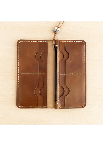 El Yapımı Hakiki Kahverengi Deri Cüzdan - Yakma Sanatı Vegetable-Tanned Doğa Dostu Ince Katlanabilir Model - Minimalist El Işçiliği Tasarım modelleri