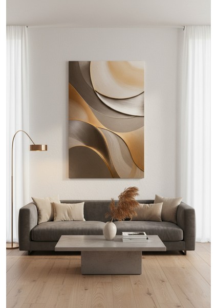 Lüks Kahve Bej Altın Tonlarında Soyut Kanvas Tablo | Modern Duvar Dekoru