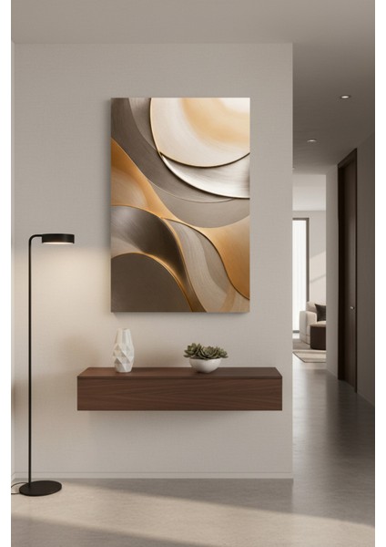 Lüks Kahve Bej Altın Tonlarında Soyut Kanvas Tablo | Modern Duvar Dekoru fiyatları