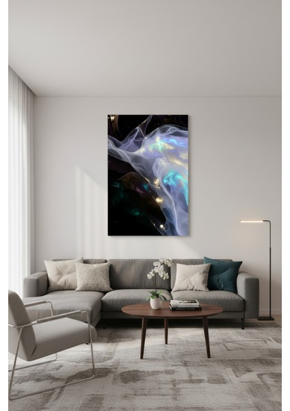 Premium Kanvas Tablo | Soyut Gece Sisi ve Ipeksi Doku Efekti | Salon, Ofis, Dekorasyon
