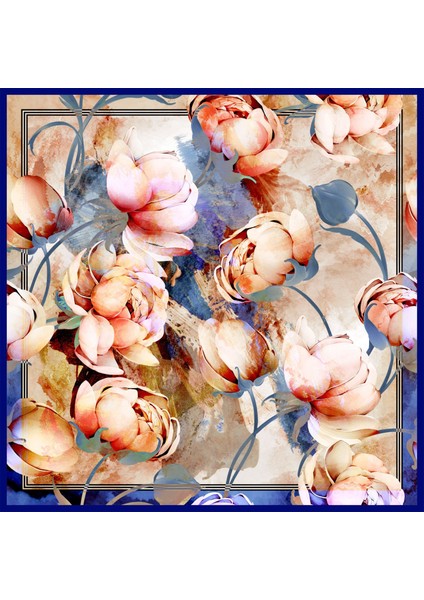 Lacivert Çiçekli Şal