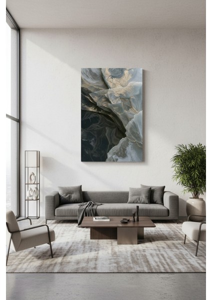 Soyut Akışkan Sanat Görünümlü Kanvas Tablo | Altın Vurgulu Lüks Dekor