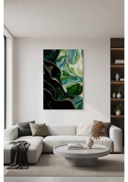 Soyut Yeşil Siyah Duvar Kanvas Sanat Baskısı | Modern Salon Dekorasyonu