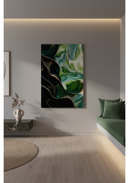 Soyut Yeşil Siyah Duvar Kanvas Sanat Baskısı | Modern Salon Dekorasyonu fiyatları