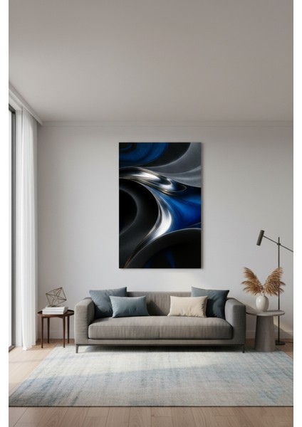 Lüks Soyut Mavi Siyah Kanvas Tablo | Modern Salon Dekorasyonu