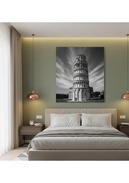 Siyah Beyaz Italya Tablosu, Pisa Kulesi Kanvas Tablo,italya Şehir Manzarası Tablo,avrupa Tablo modelleri