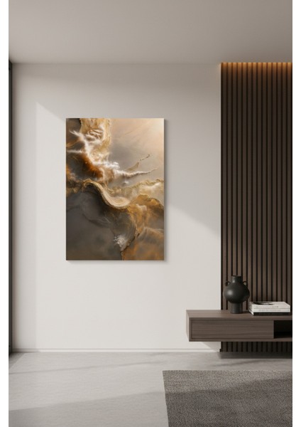Altın Parıltılı Soyut Kanvas Tablo | Lüks Gri Kahve Sanat Baskısı fiyatları