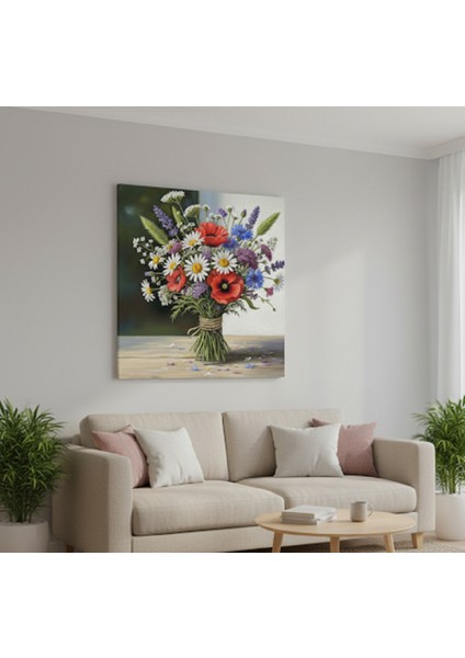 Kır Çiçekleri Buketi Kanvas Tablo | Çerçevesiz Sanat Baskısı | Çiçek ve Doğa Temalı Duvar Dekor