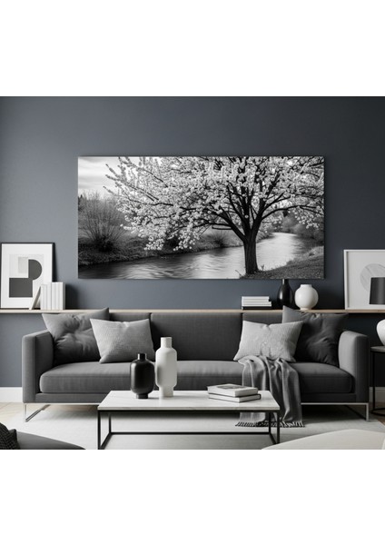 Siyah Beyaz Tablo Doğa Manzarası Kanvas Tablo Siyah Beyaz Minimalist Manzara Kanvas Tablo
