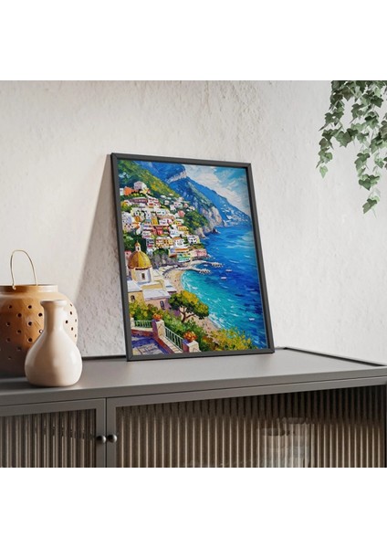 Amalfi Kıyısı Temalı Positano Kasabası Kanvas Baskı, Yağlıboya Efektli Sahil Tablo1