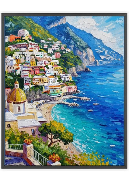 Amalfi Kıyısı Temalı Positano Kasabası Kanvas Baskı, Yağlıboya Efektli Sahil Tablo1 modelleri