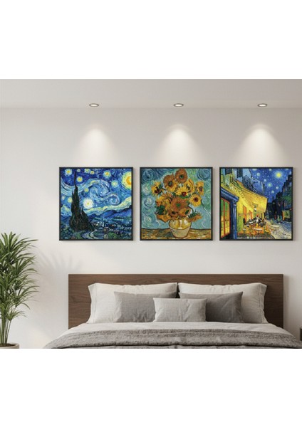 Van Gogh Tarzı Klasik Eserler Koleksiyonu Kare Çerçeveli Tablo Seti 3'lü Tablo Seti modelleri
