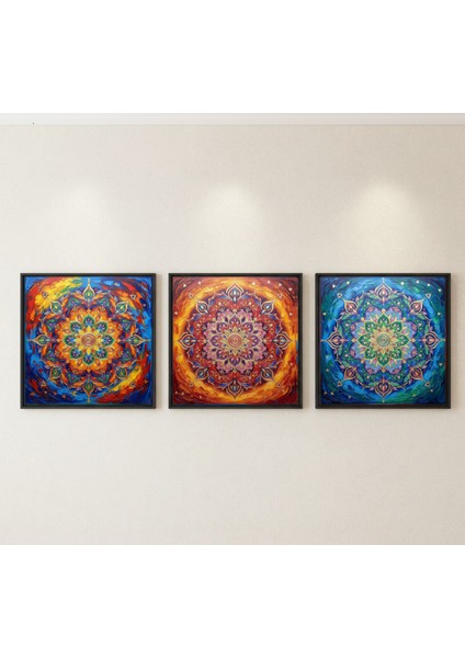3 Parçalı Renkli Mandala Tablo Seti, Çerçeveli 3'lü Mandala Tablo Seti fiyatları