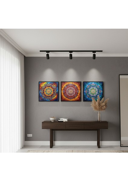 3 Parçalı Renkli Mandala Tablo Seti, Çerçeveli 3'lü Mandala Tablo Seti modelleri