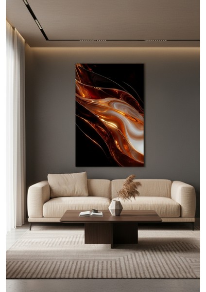 Lüks Bakır Parlaklığı Kanvas Tablo | Soyut Dalga Desenli Duvar Dekoru