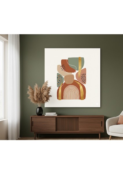 Soyut Şekiller Kanvas Tablo | Modern Bohem Duvar Dekoru & Kiremit Tonları Sanat Eseri