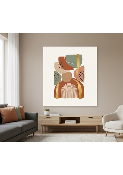 Soyut Şekiller Kanvas Tablo | Modern Bohem Duvar Dekoru & Kiremit Tonları Sanat Eseri modelleri