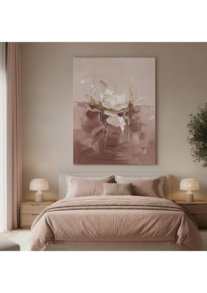 Soyut Kanvas Tablo - Pembe ve Bej Doku Efektli Tablo,lüks Salon ve Yatak Odası Kanvas Tablo fiyatları