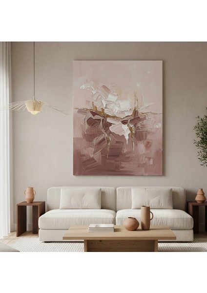 Soyut Kanvas Tablo - Pembe ve Bej Doku Efektli Tablo,lüks Salon ve Yatak Odası Kanvas Tablo modelleri